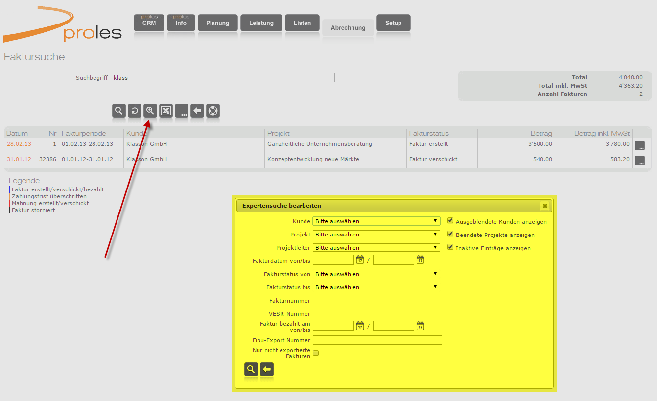 Fakturierung - Faktursuche