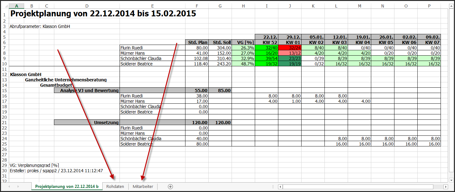 Projektplanung - Excel-Export