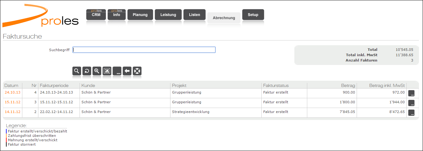 Fakturierung - Faktursuche