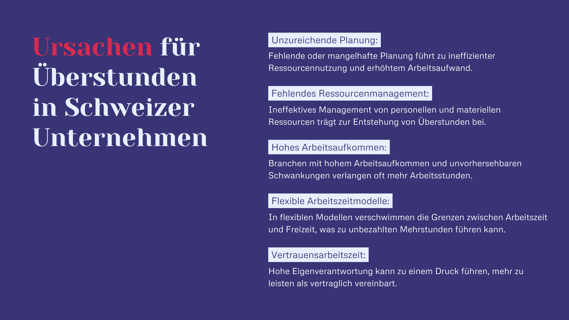 Ursachen für Überstunden in Schweizer Unternehmen