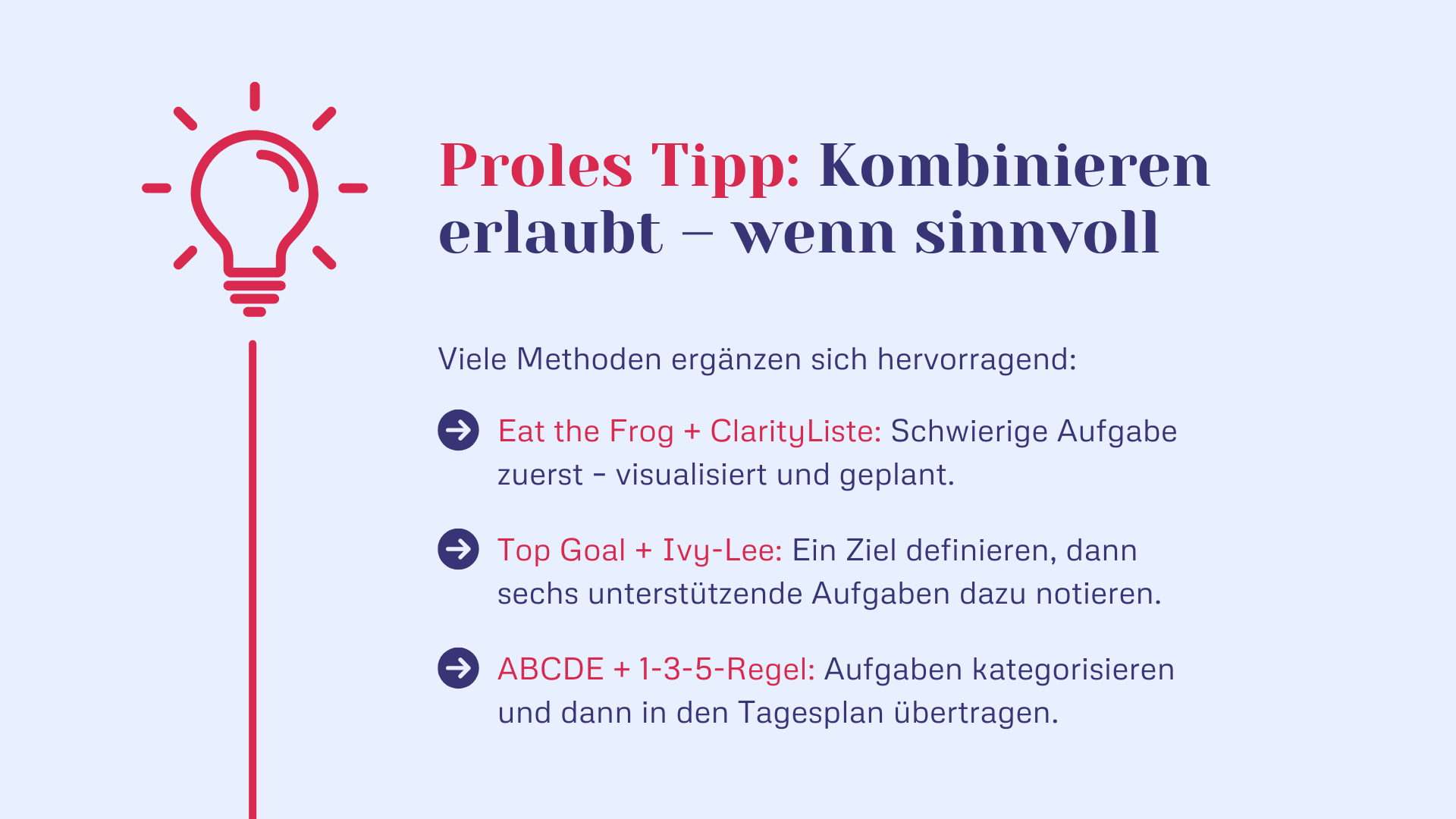 Zeitmanagement verbessern - proles Tipps - kombinieren erlaubt - wenn sinnvoll