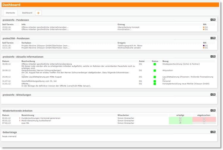 Dashboard - "alte" Startseite