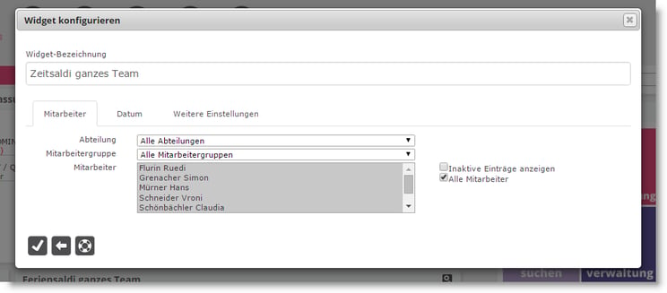 Dashboard / Anwendungsstartseite - Widget konfigurieren