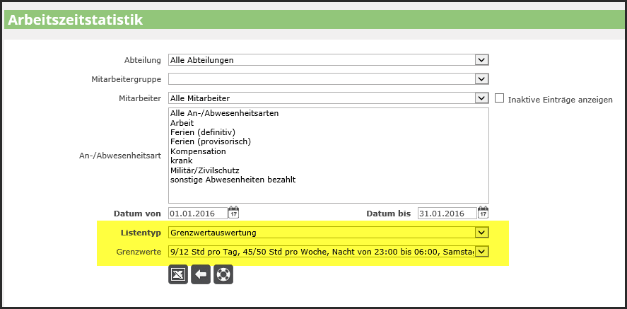 proles - Arbeitszeitstatistik - Grenzwertauswertung - Samstag - Sonntag