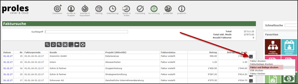 proles - Fakturierung - Faktursuche - Fakturen und Beilagen drucken (Einzelabruf)