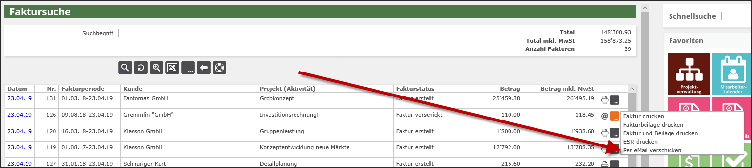 proles - Fakturversand per eMail - Fakturierung - Faktursuche - Per eMail verschicken - Einzelne Faktur