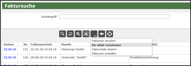 proles - Fakturversand per eMail - Fakturierung - Faktursuche - Per eMail verschicken