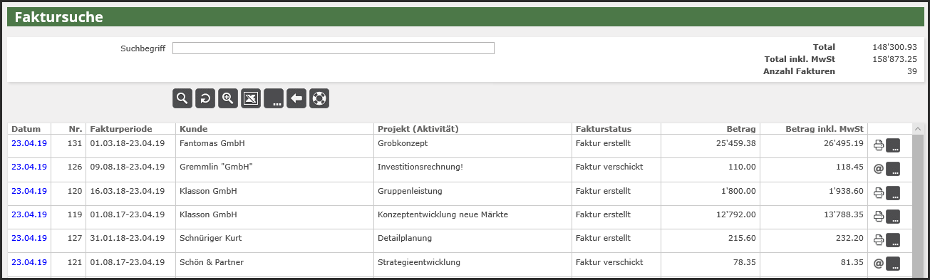 proles - Fakturversand per eMail - Fakturierung - Faktursuche - Post-Versand - eMail-Versand