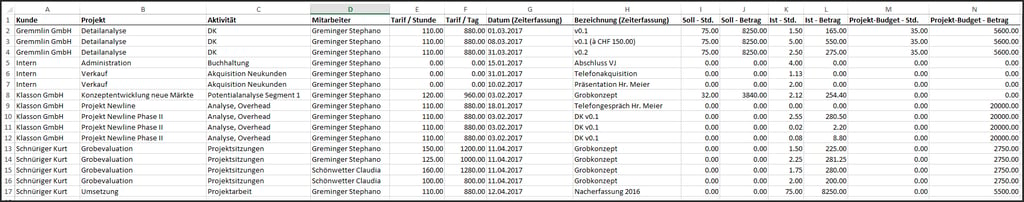 proles - Projektüberwachung - Excel-Export - Rohdaten