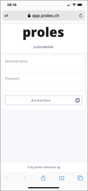 proles - prolesMobile - Benutzeranmeldung mit Benutzername und Passwort