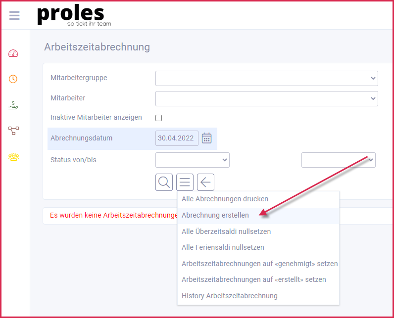 proles - Arbeitszeitabrechnung - Abrechnung erstellen