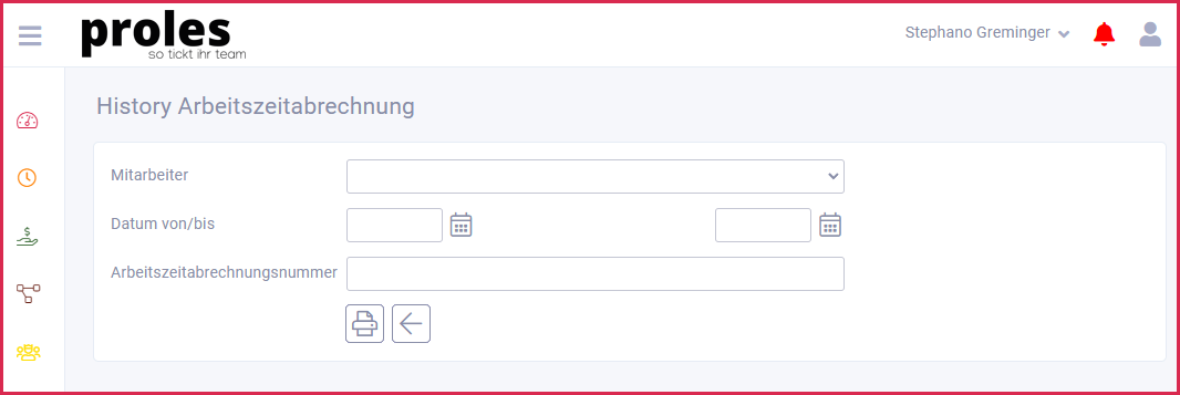 proles - Arbeitszeitabrechnung - Selektionskriterien History Arbeitszeitabrechnung