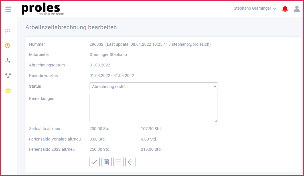 proles - Arbeitszeitabrechnungen - Arbeitszeitabrechnung bearbeiten