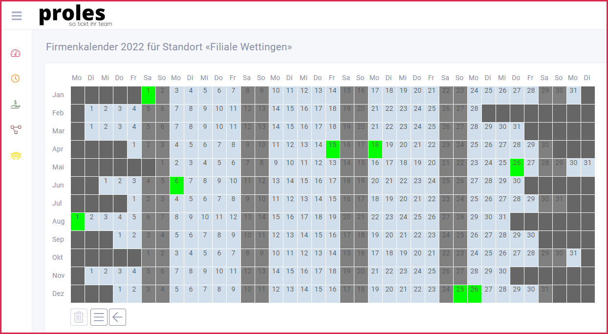 proles - Firmenkalender - Übersicht