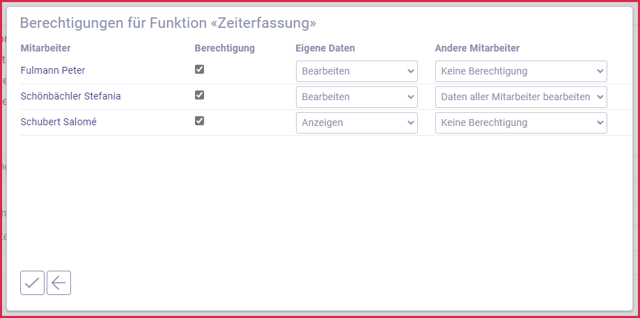 proles - Funktions- und Projektberechtigungen - Funktionsberechtigungen für eine Funktion bearbeiten