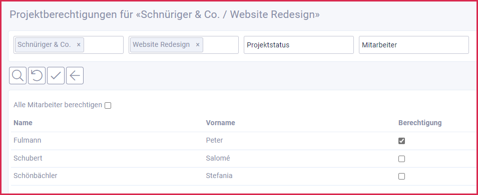 proles - Funktions- und Projektberechtigungen - Projektberechtigungen für ein Projekt bearbeiten