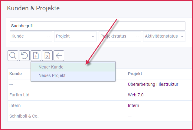 proles - Kunden & Projekte - Neuer Kunde und Neues Projekt