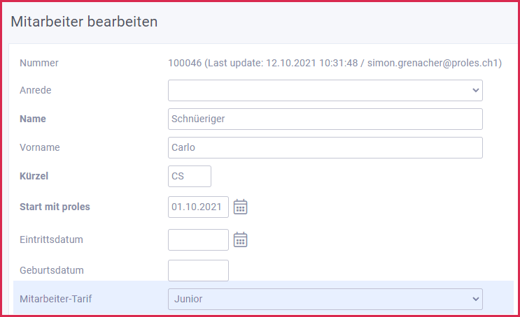 proles - Kunden & Projekte - Tarife - Mitarbeiter - Mitarbeiter-Tarif