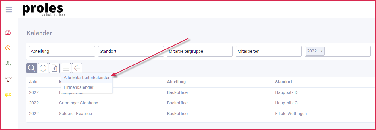proles - Mitarbeiterkalender - Aufruf Alle Mitarbeiterkalender