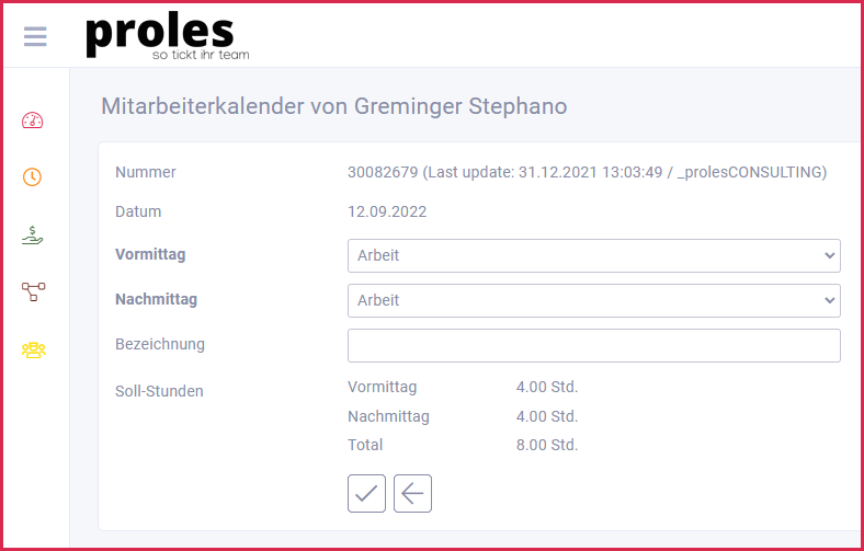 proles - Mitarbeiterkalender - Einzelner Tag bearbeiten