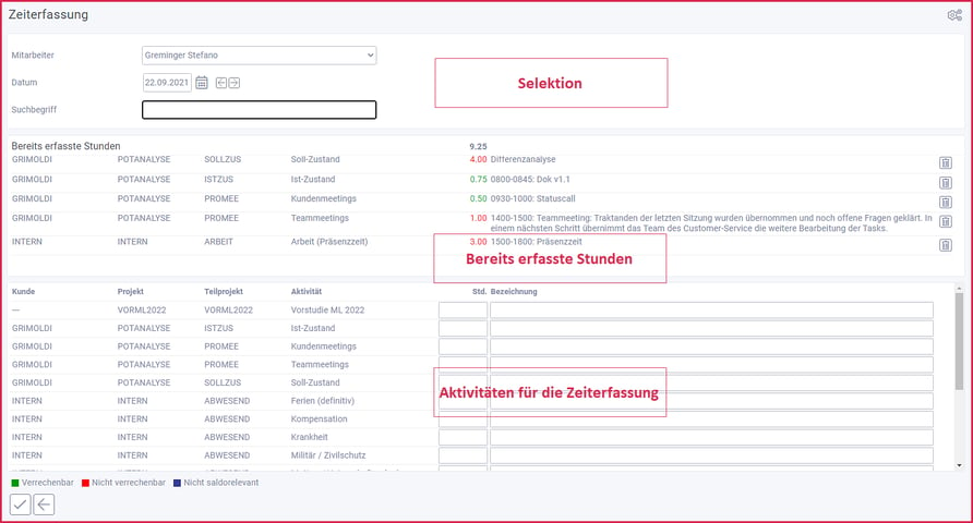 proles - Zeiterfassung - Aufbau Dialog