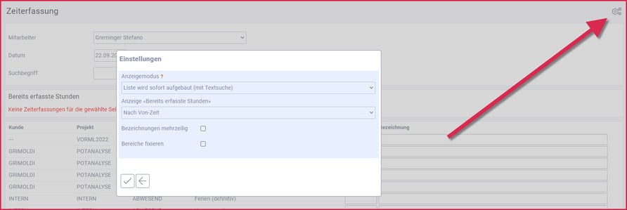 proles - Zeiterfassung - Einstellungen