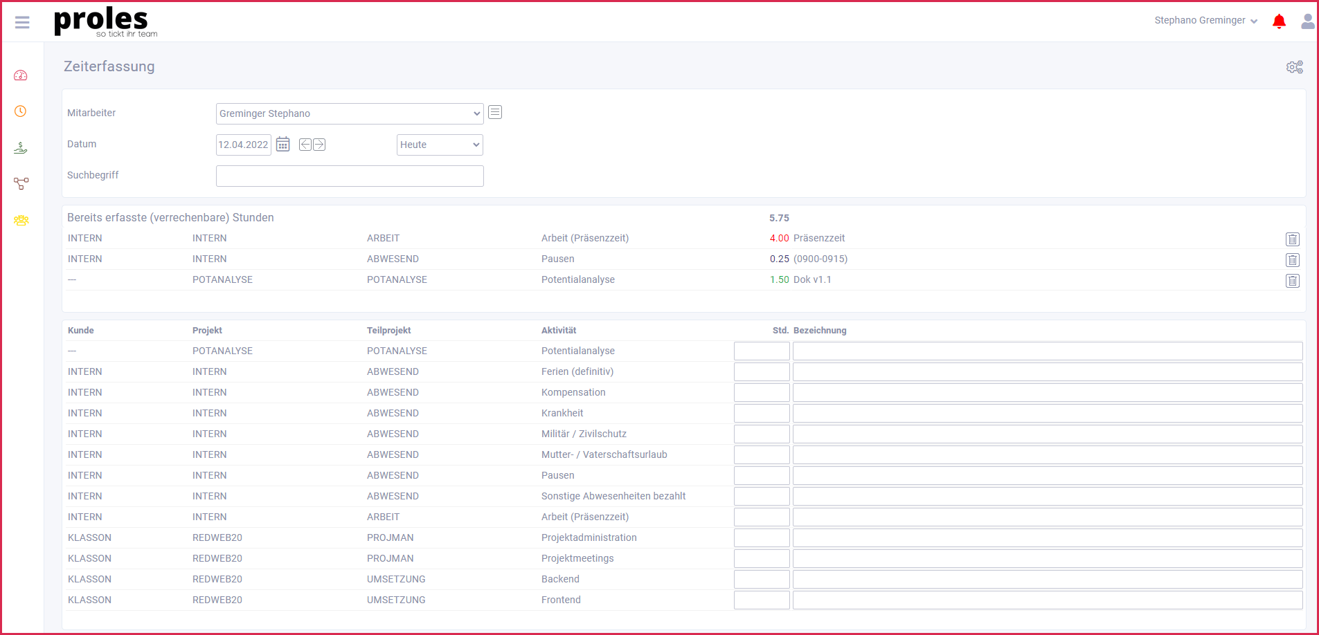 proles - Zeiterfassung auf Tagesbasis