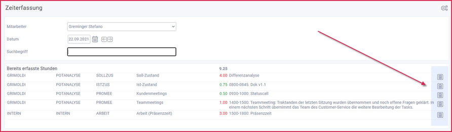 proles - Zeiterfassung löschen - Via Übersichtsdialog