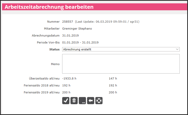 proles - Arbeitszeitabrechnungen - Arbeitszeitabrechnung bearbeiten