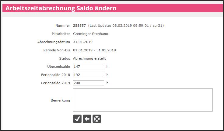 proles - Arbeitszeitabrechnungen - Saldo ändern