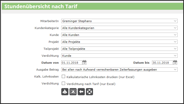 proles - Stundenübersicht nach Tarif - Listenabruf